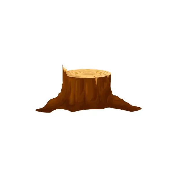 Vector illustration of Vector cut wood stump isolated tree trunk icon