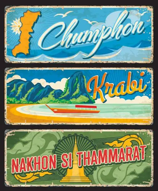 Vector illustration of Chumphon, Krabi and Nakhon Si Thammarat provinces