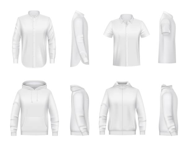 istock Man clothing, white shirt and hoodie vector mockup 1329782023