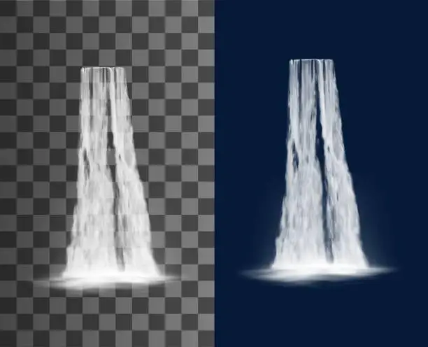 Vector illustration of Waterfall cascade realistic transparent water fall