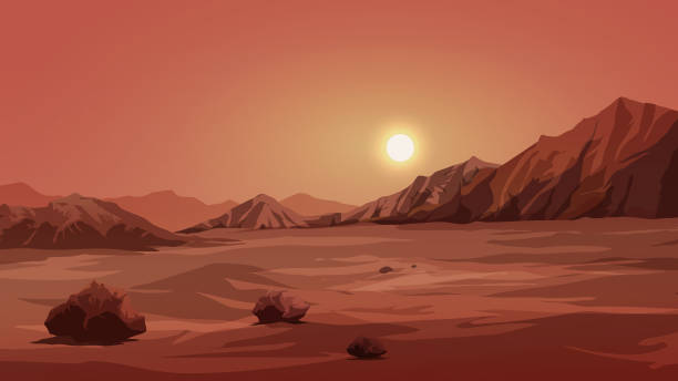Mars surface illustration Illustration of mars landscape with stones and hill desert stock illustrations