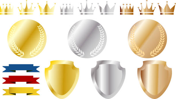 ilustrações de stock, clip art, desenhos animados e ícones de ranking icon set shinning - shield bronze gold silver