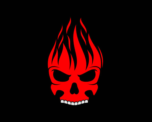 schädelkopf mit feuerflamme vektor illustration - inferno fire flame skull stock-grafiken, -clipart, -cartoons und -symbole