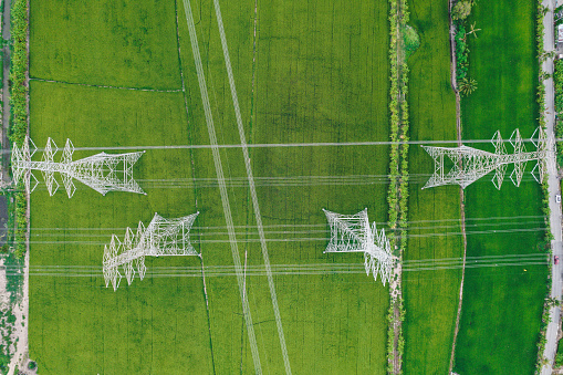 Aerial Drone View: Power Pylon