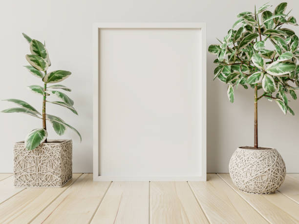 istock Interior poster mockup with plant pot in room have back white wall. 1329797850