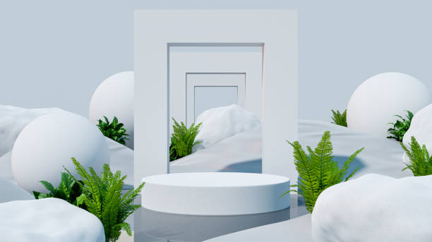 istock Podium mockup display on desert with for product presentation. 1329797890