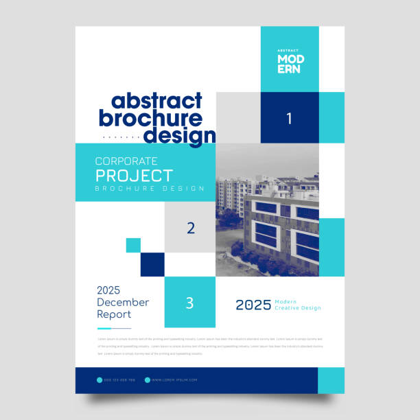 flyer broschüre design vorlage business cover geometrisches thema - quadratisch komposition stock-grafiken, -clipart, -cartoons und -symbole