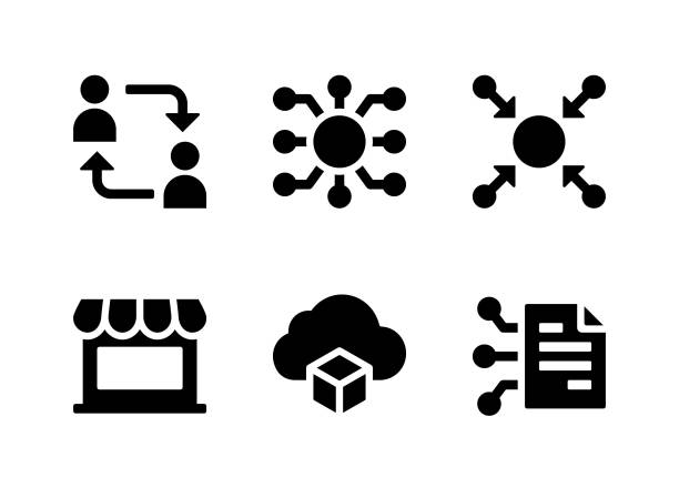 Simple Set of Crypto Related Vector Solid Icons Simple Set of Crypto Related Vector Solid Icons. Contains Icons as Decentralized, Centralized, Smart Contract and more. peer to peer stock illustrations