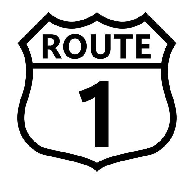 US route 1 sign. shield sign with route number and text symbol. United States Numbered Route. flat style. US route 1 sign. shield sign with route number and text symbol. United States Numbered Route. flat style. american interstate stock illustrations