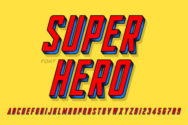 Superрero comics style font Superрero comics style font design, alphabet letters and numbers vector illustration superhero stock illustrations