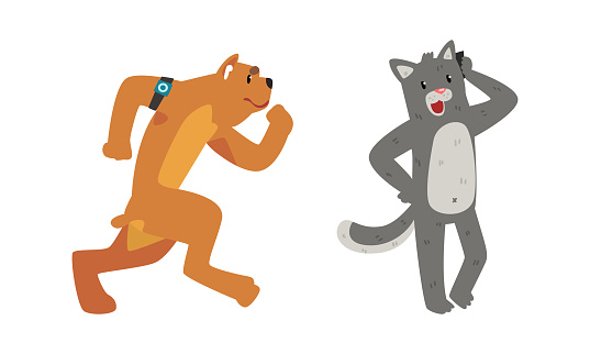 Funny Animals Using Modern Gadgets Set Dog Running With Smart Watch Cat  Talking On Phone Cartoon Vector Illustration Stock Illustration - Download  Image Now - iStock