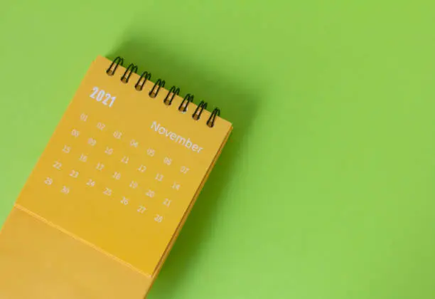 Tear-off calendar for November 2021. A desktop calendar for planning and managing each date