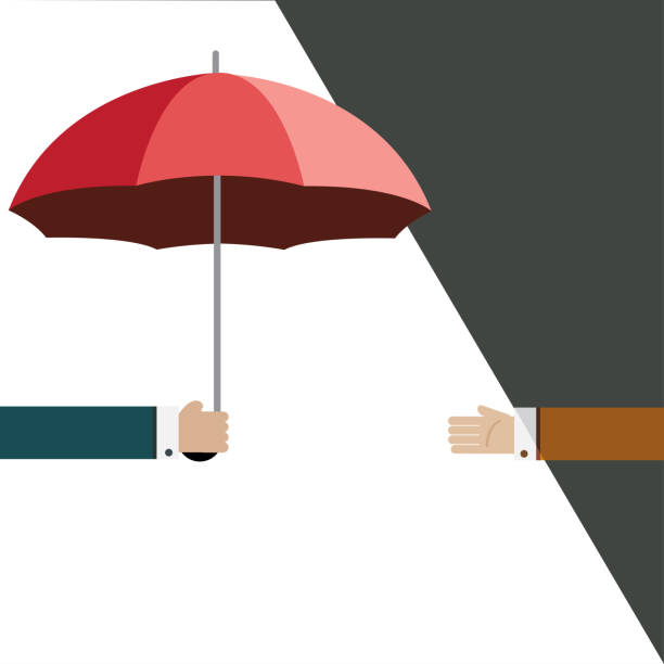 ilustrações de stock, clip art, desenhos animados e ícones de hand holding an umbrella - protection insurance dark rain