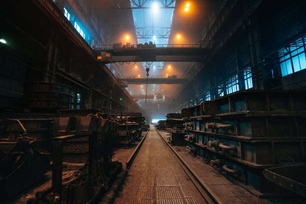 istock Foundry workshop interior. Typical metallurgical plant. Heavy industry background 1329818678
