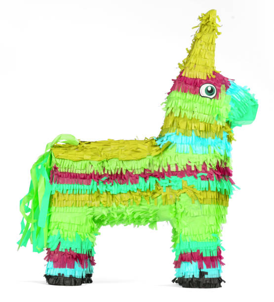 istock Bright colorful donkey pinata isolated on white background 1329818778