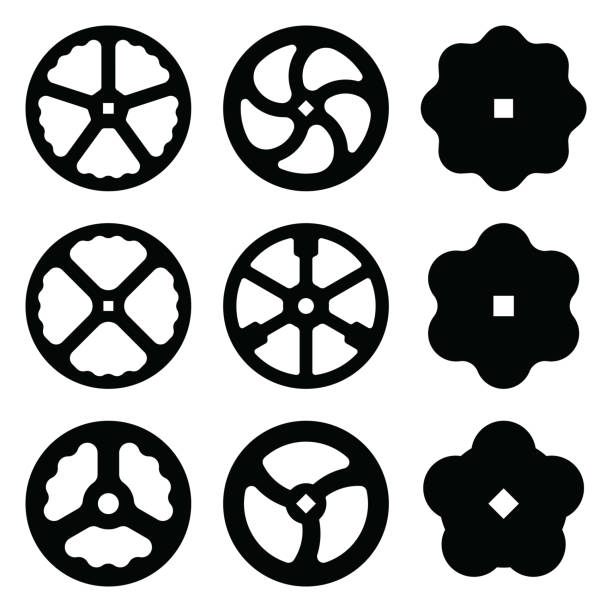 ilustrações de stock, clip art, desenhos animados e ícones de valve handwheel icons set. silhouette vector - valve