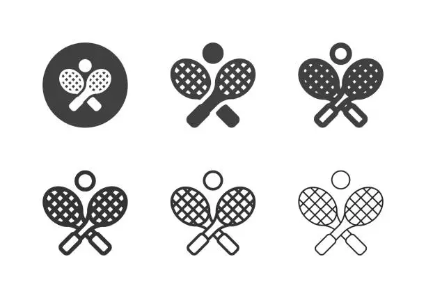 Vector illustration of Crossed Tennis Racket and Ball Icons - Multi Series