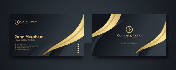 Modern Business Card - Creative and Clean Business Card Template. Luxury business card design template. Elegant gold black background with abstract golden wavy lines shiny. Vector illustration Modern Business Card with wave design. Creative and Clean Business Card Template. Luxury business card design template. Elegant gold black background with abstract golden wavy lines shiny black and gold business cards stock illustrations
