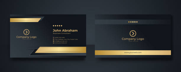 Modern Business Card with wave design. Creative and Clean Business Card Template. Luxury business card design template. Elegant gold black background with abstract golden wavy lines shiny Modern Business Card - Creative and Clean Business Card Template. Luxury business card design template. Elegant gold black background with abstract golden wavy lines shiny. Vector illustration black and gold business cards stock illustrations