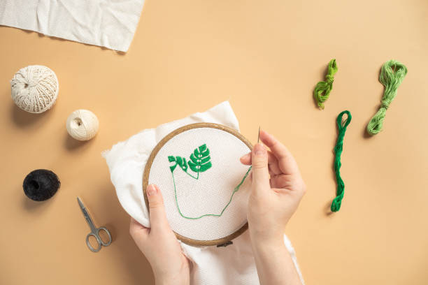 istock Workshop of embroidery top view 1329822765