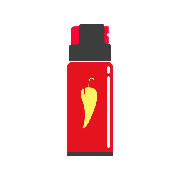 ilustraciones, imágenes clip art, dibujos animados e iconos de stock de pimienta o pimiento spray aislado icono vector flat cartoon ilustración, idea de protección de defensa personal de la botella de gas clipart - pulverizador de pimienta