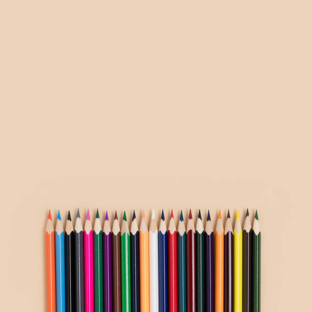 top view of colorful pencils. back to school concept with copy space. - 12014 imagens e fotografias de stock