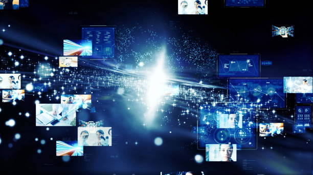 istock Digital contents concept. Social networking service. Streaming video. communication network.  Digital transformation. 1329825184