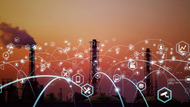 istock Industrial technology concept. Communication network. INDUSTRY 4.0. Factory automation. 1329825215