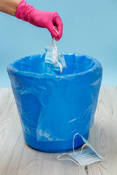 istock The trash bin for utilization of individual protection means. 1329826158