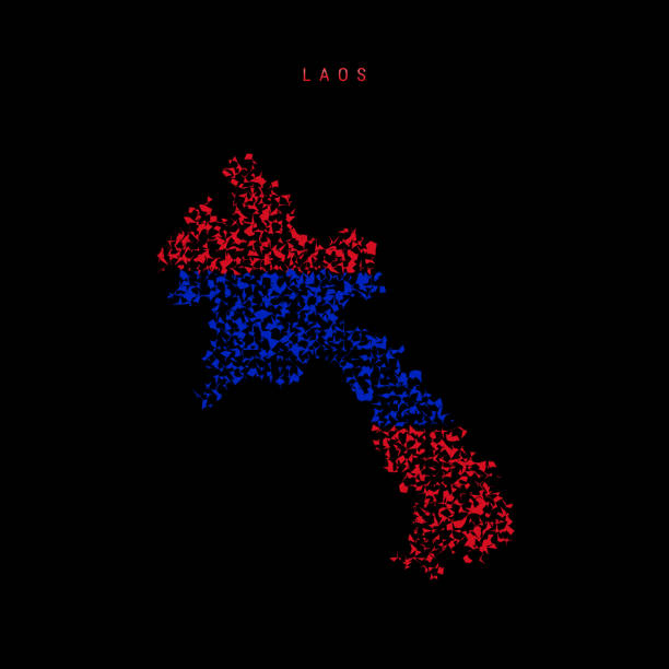 istock Laos flag map, chaotic particles pattern in the Laotian flag colors. Vector illustration 1329828518