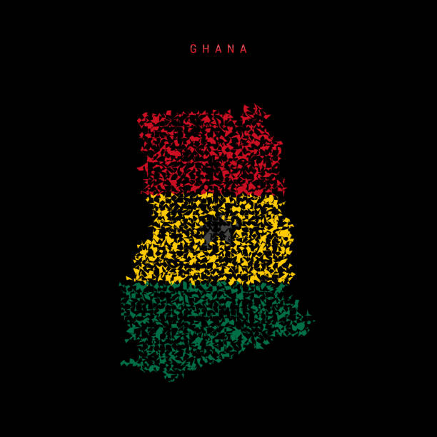 карта флага ганы, хаотические частицы в цветах флага ганы. векторная иллюстрация - ghana stock illustrations