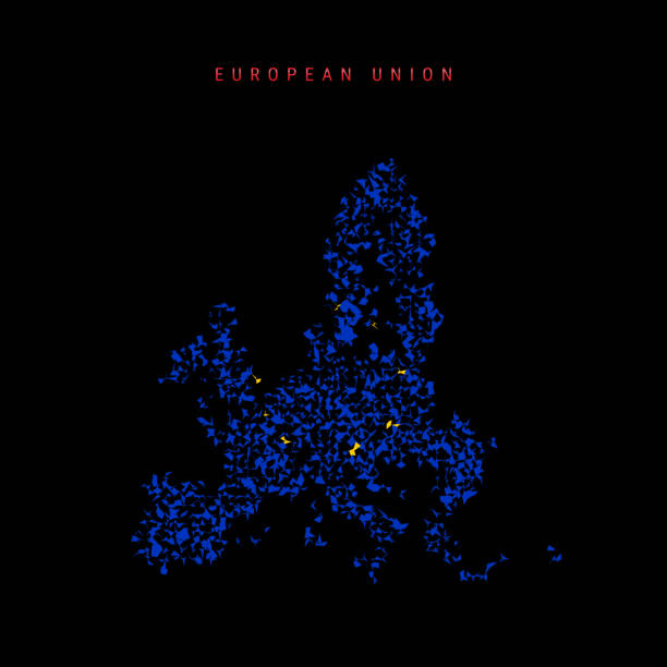 istock European Union flag map, chaotic particles pattern in the EU flag colors. Vector illustration 1329829336