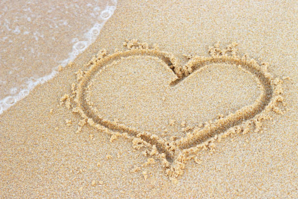 istock A heart shape drawn on sand on the beach close-up. 1329829627