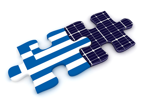 Greece flag puzzle solar panel renewable energy