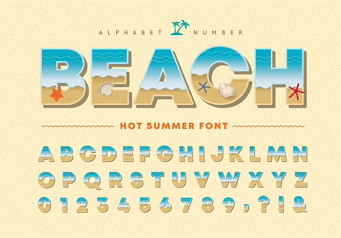 Summer beach alphabet and number set