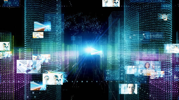 istock Digital contents concept. Social networking service. Streaming video. communication network. 3D illustration. 1329831648
