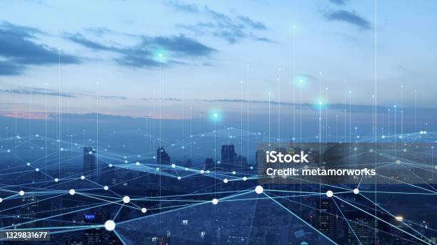 Smart City And Communication Network Concept 5g Iot Telecommunication Stock Photo - Download Image Now