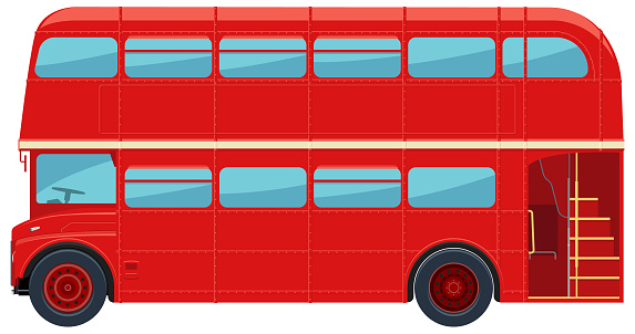 London Bus in Red. England Double-Decker Bus Vector Illustration