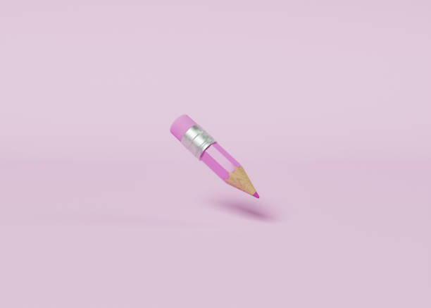 minimalistic scene of a pink pencil suspended in the air. pastel color. concept of education and back to school. 3d render