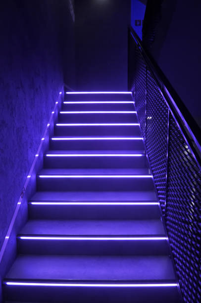 Blue stairs with led light stock photo