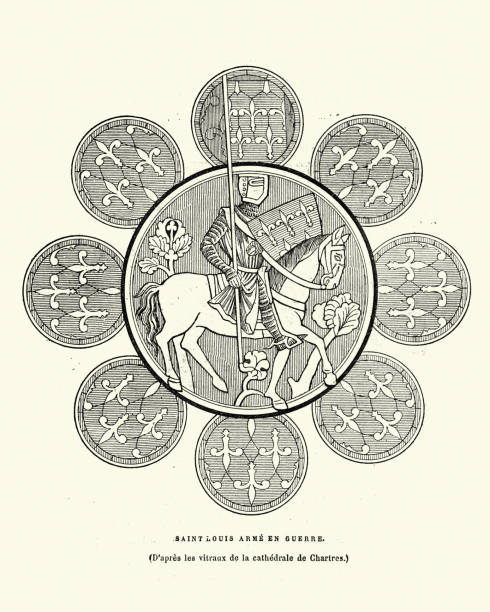 illustrations, cliparts, dessins animés et icônes de le roi louis ix de france (saint louis), armé pour la guerre, chevalier croisé médiéval du 13ème siècle - king louis ix nobility king knight
