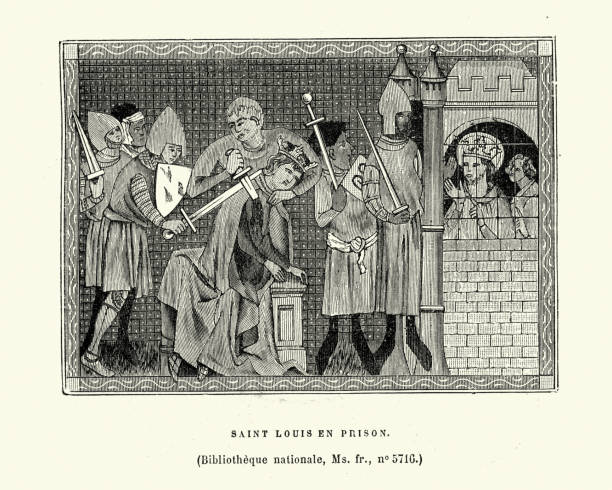 illustrations, cliparts, dessins animés et icônes de le roi louis ix de france en prison après avoir été capturé lors de la septième croisade - king louis ix nobility king knight