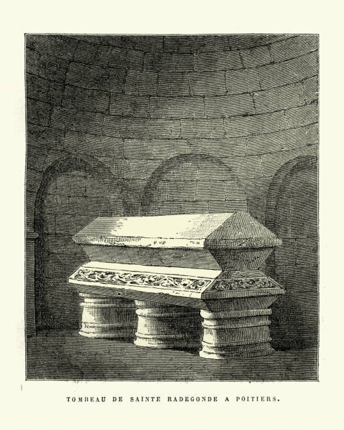 Vintage illustration of Tomb of Saint Radegund, Poitiers. Radegund 520 AD to 587AD was a Thuringian princess and Frankish queen, who founded the Abbey of the Holy Cross at Poitiers.