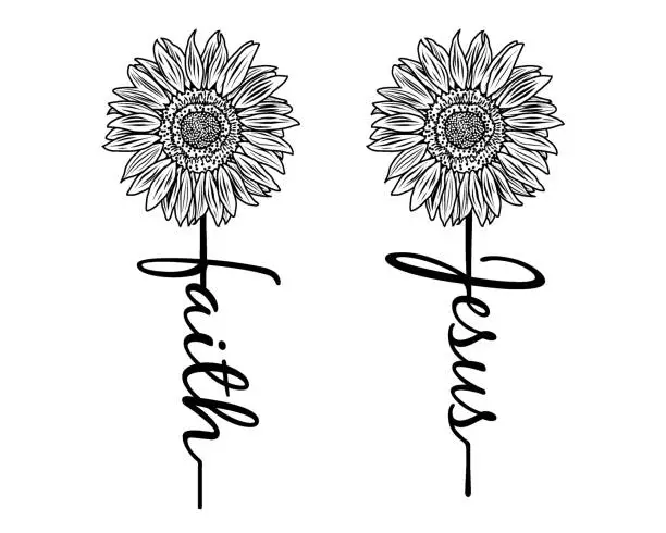 Vector illustration of Faith and Jesus Cross with Sunflower