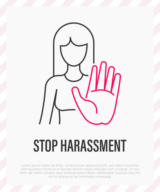 Stop harassment thin line icon. Abuse, victim of sexual violence. Vector illustration. vector art illustration