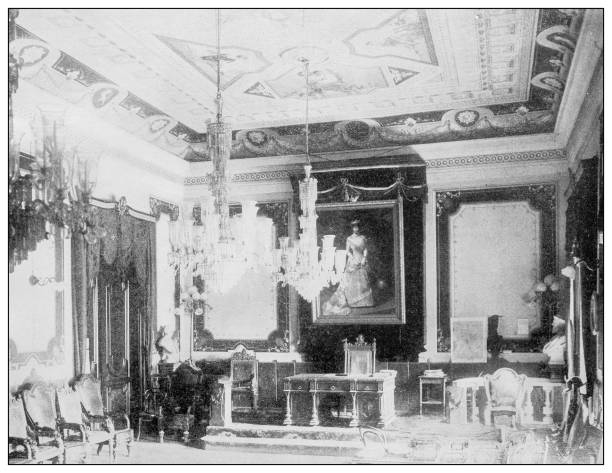 istock Antique black and white photograph: throne room, Manila, Philippines 1329842775