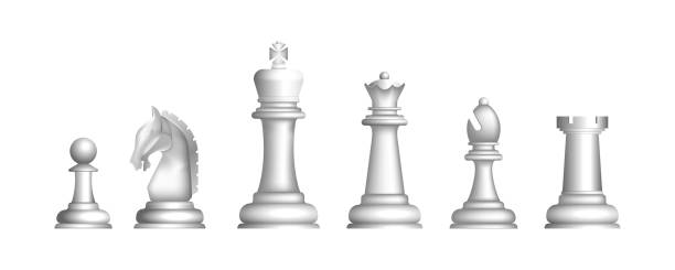 Realistic chess game white figures set isolated Realistic chess game white figures set isolated three dimensional chess stock illustrations