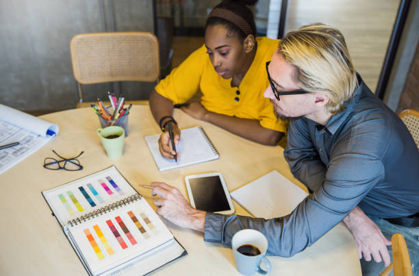 istock Creative team meeting in conference room, multicultural teamwork acquisition brainstorm people concept. Startup work college friends creative people interior designer project 1329843838