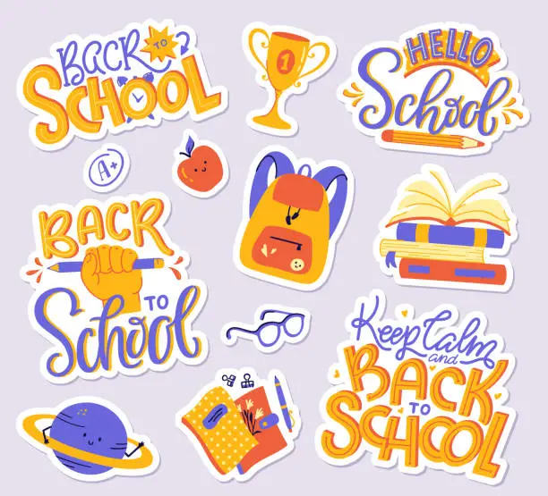 Vector illustration of School sticker pack. Vector set of modern illustrations.