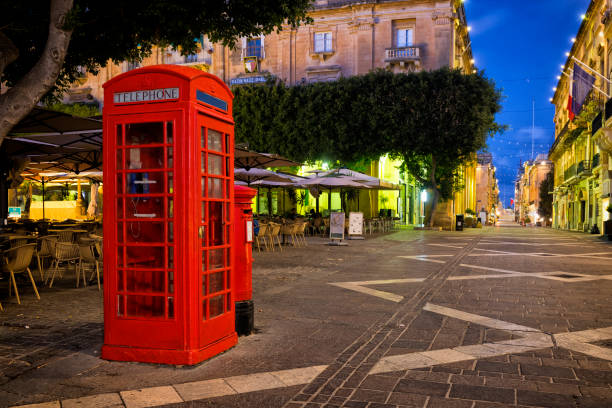 Red phone box  in Valletta old town, Malta